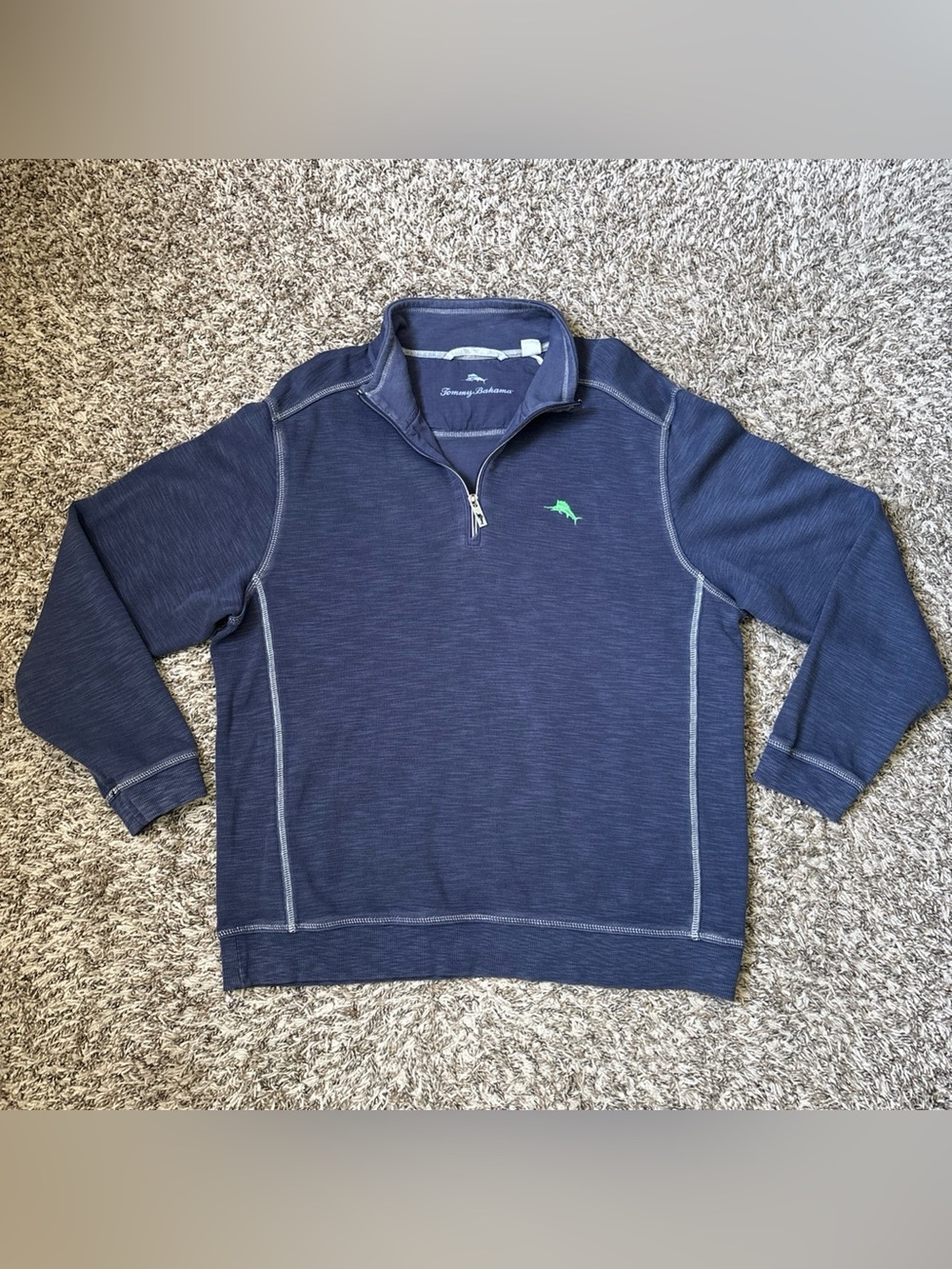 Tommy Bahama Navy Half-Zip Sweater with Green Logo